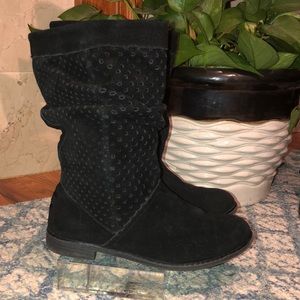 TOMS Black Perforated Slouchy Suede Serra Boots